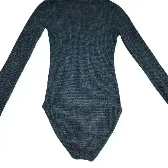 Free People Keep Your Cool Charcoal Gray Waffle Henley Bodysuit Size S - Picture 6 of 13